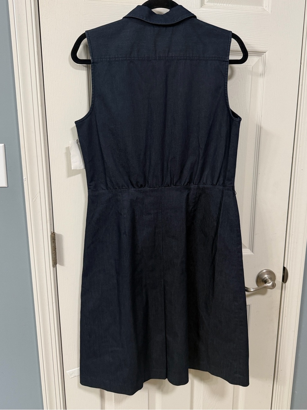 Sleeveless Denim Blue Dress Front Pleated Office Wear Career Cocktail - Picture 14 of 16